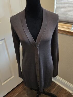 L'AGENCE Taupe V-Neck Button Cardigan